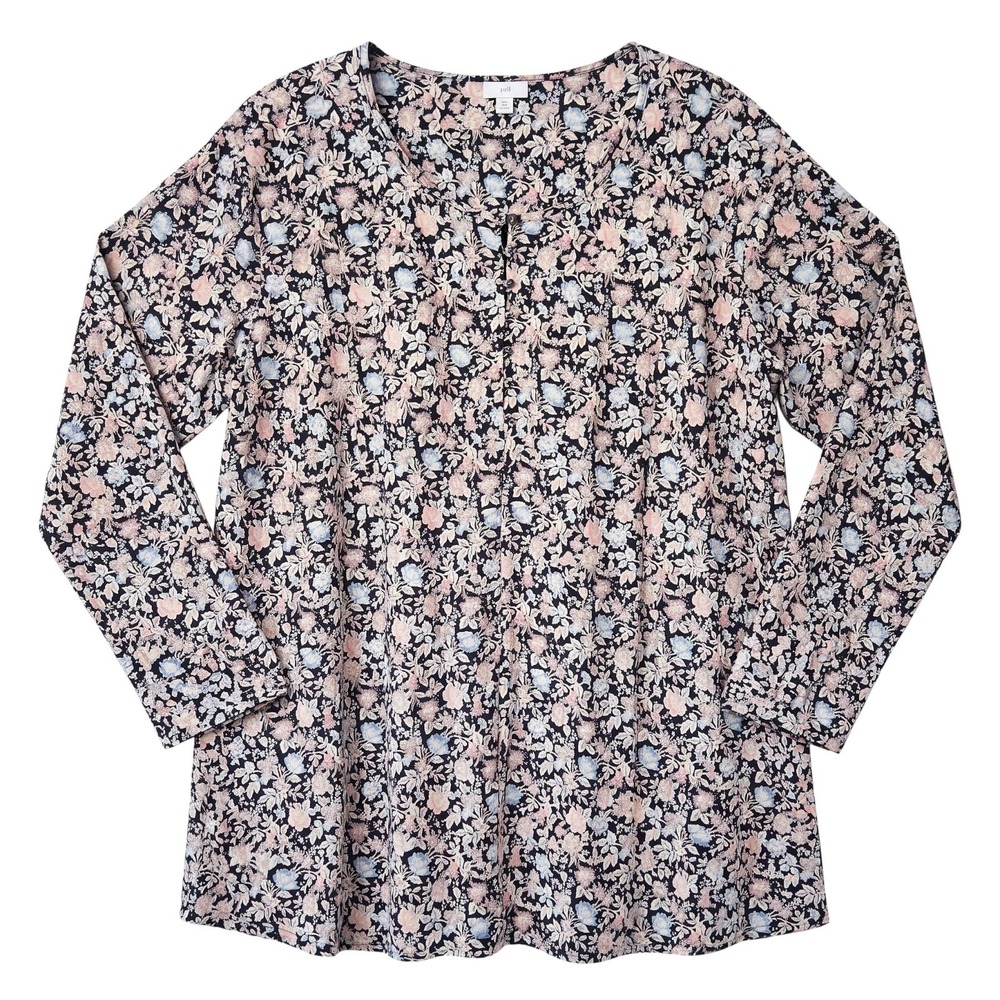 J Jill Woman 4X Top Blouse Floral Boho Pintuck Long Sleeve Pleated Plus